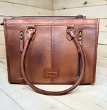 Floral Tooled Buckstitch Cowhide Tote Bag