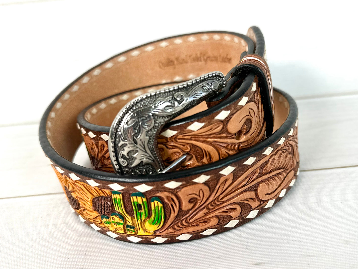 Vegas Desert Sunflower Tooled Leather Woman’s Belt