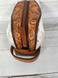 Cowhide and Leather Tooled Cosmetic Case
