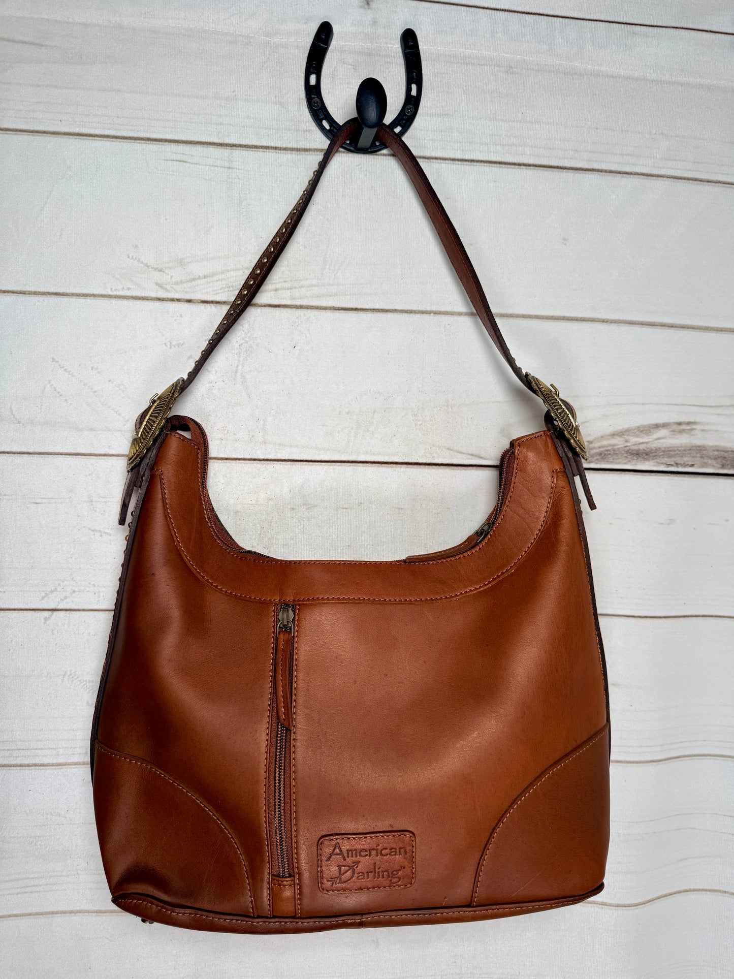 Cheetah Cowhide Studded Feather Tooled Hobo