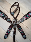 Teal and Pink Beaded Aztec Tack Set