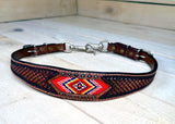 Red Beaded Floral Tooled  Wither Strap