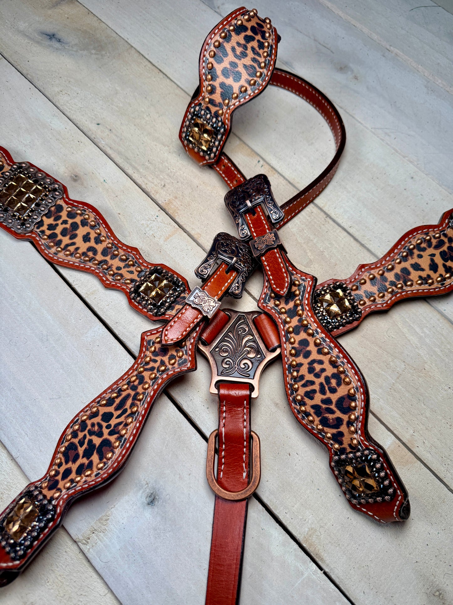 Cheetah Print Crystal Concho Tack Set