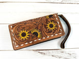 Sunflower Tooled and Painted Carryall Wallet