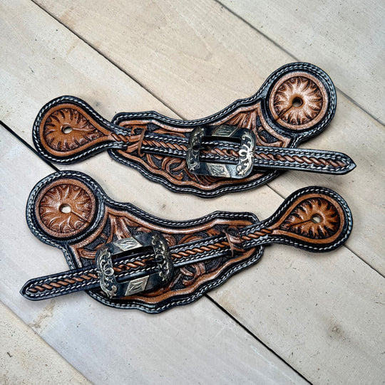 Dark Two Tone Leather Silver Concho Spur Strap
