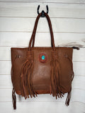 Turquoise Stone Soft Leather Braided Tassel Tote