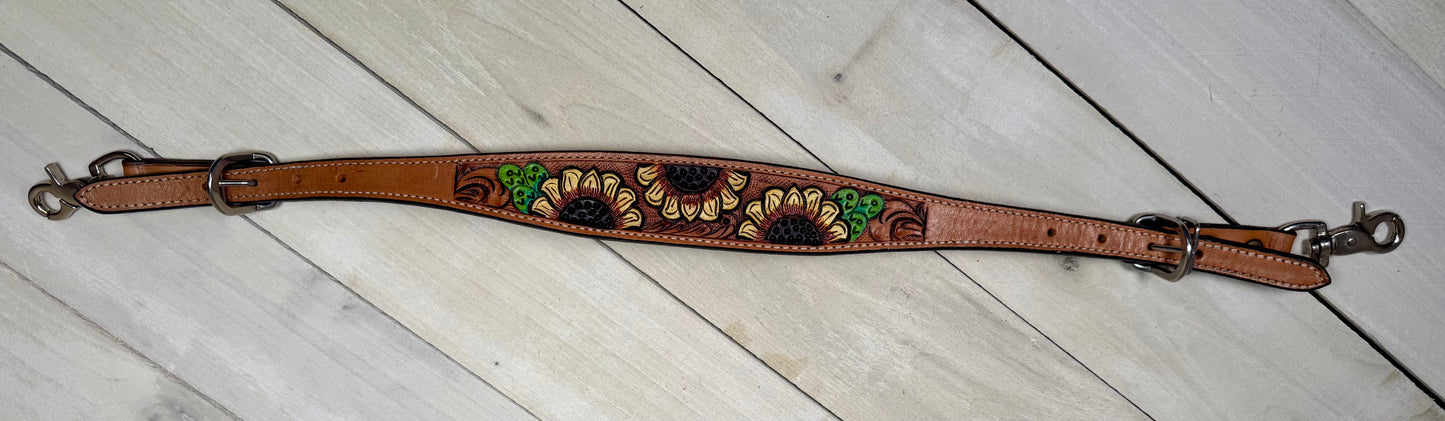 Sunflower Cactus Painted Leather Wither Strap