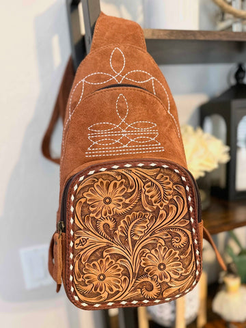custom leather backpack western Suede and Leather Retro Stitch Western Backpack – Cowgirl Barn & Tack