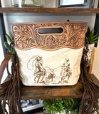 Team Roper Branded Tooled Handle Fringe / Crossbody Handbag
