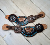 Turquoise Buckstitch Sunflower Concho spur Strap