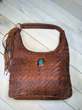 Basket Weave Leather with Turquoise Stone Hobo Bag