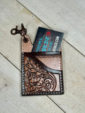 Leather Tooled Western Card Holder Keychain