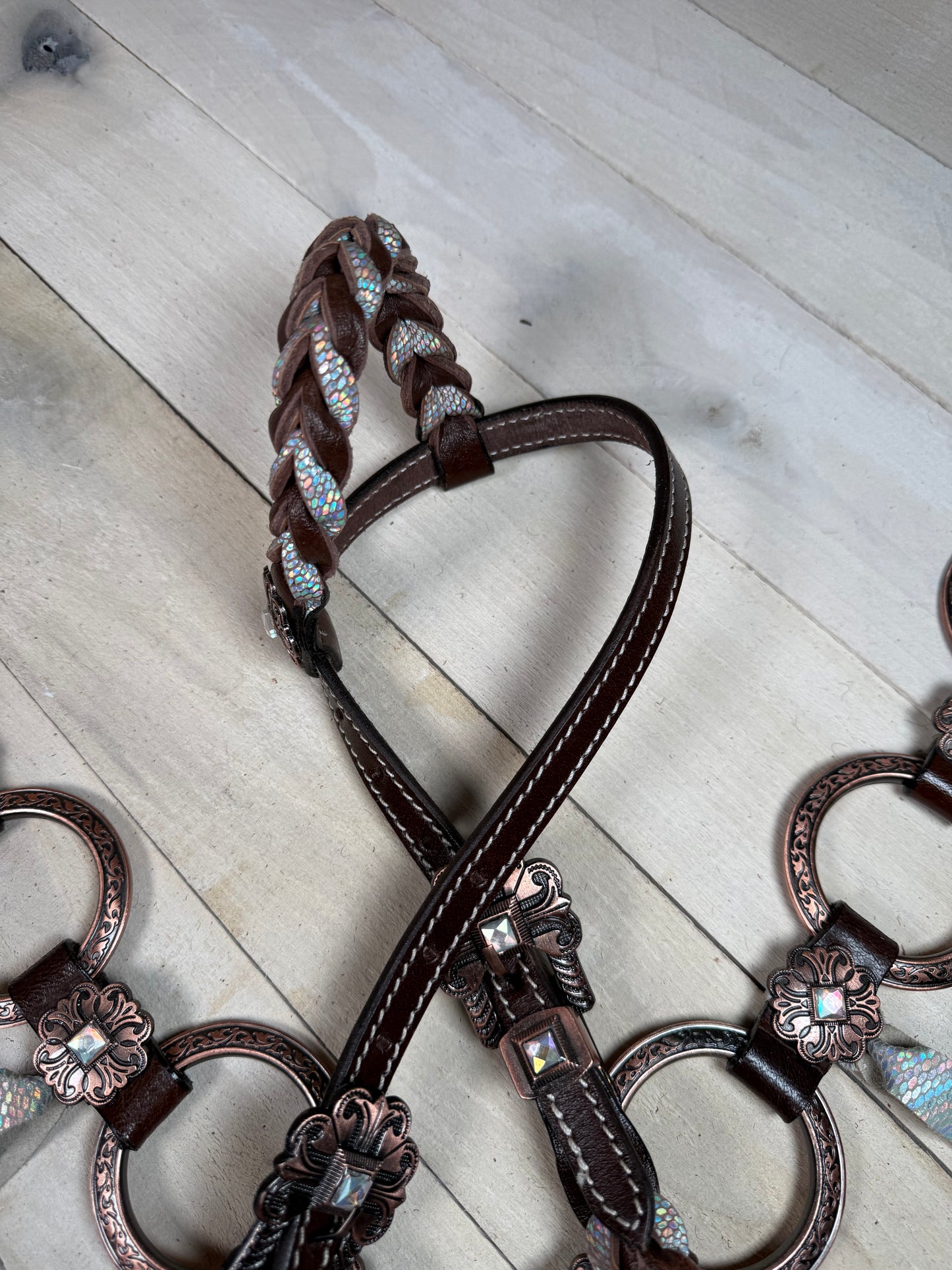Shimmer Tassel Copper Concho and Ring  Tack Set