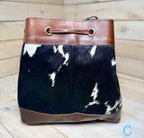 Cowhide and Leather Western Drawstring Bucket Bag