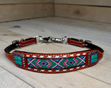 Pink Teal Beaded with Turquoise Stone Wither Strap