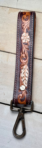 Feather Tooled Wristlet Leather Keychain