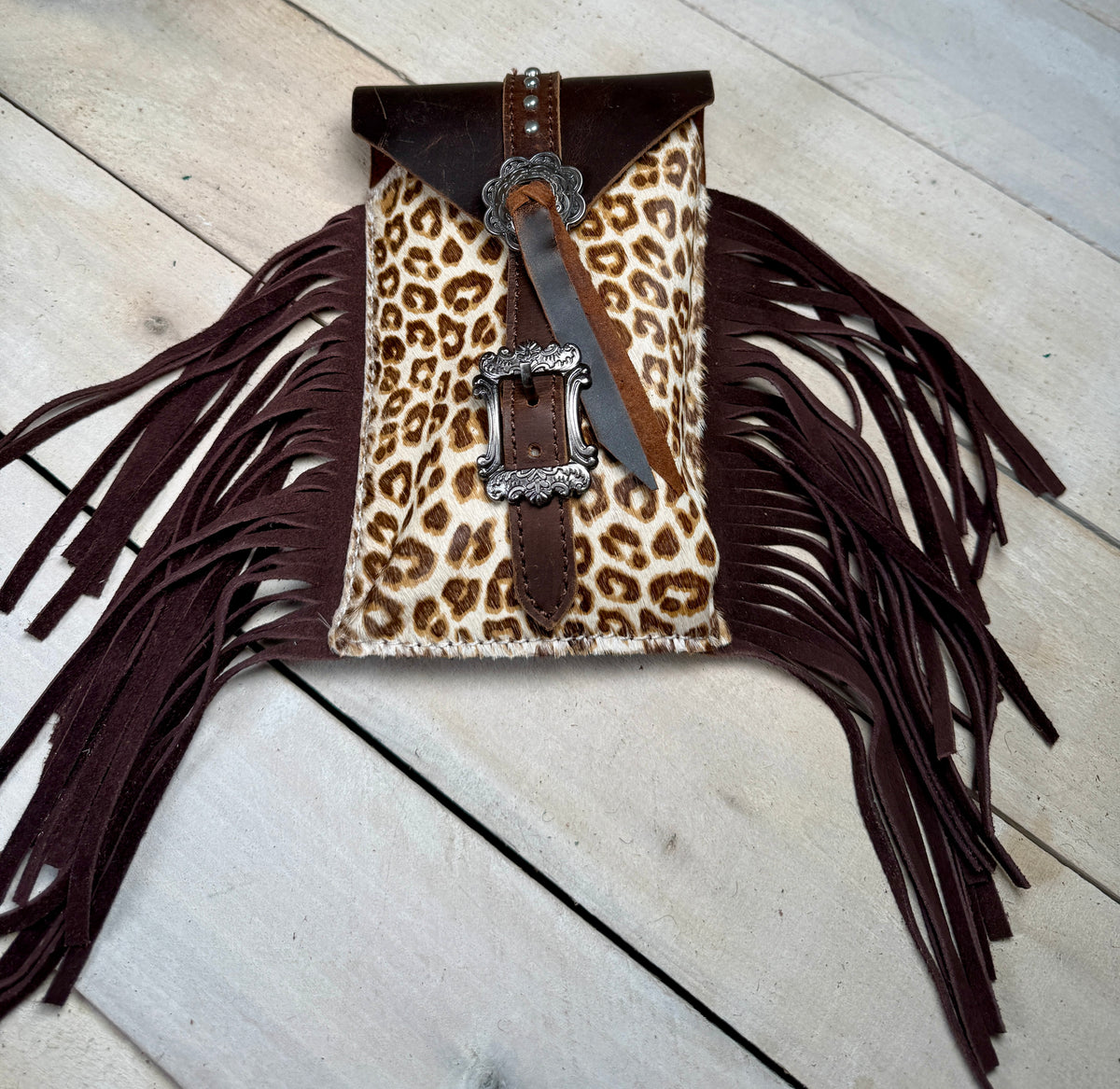 Leopard Hide Cinch Saddle Bag