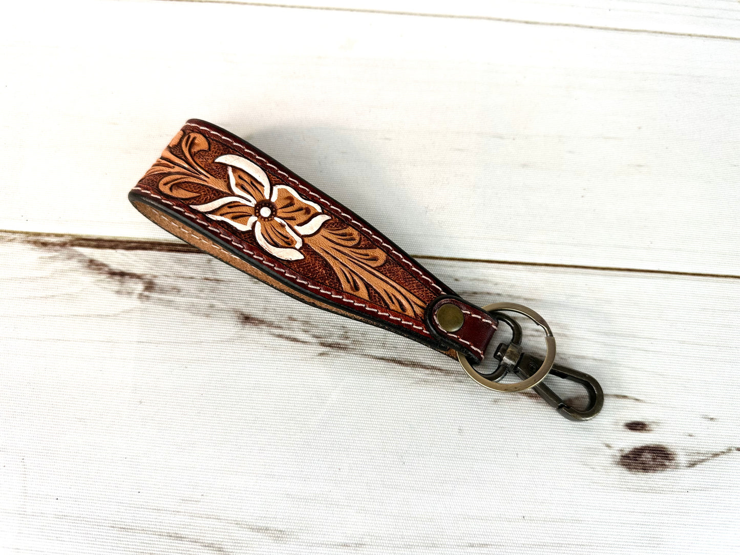 Wide Tooled Leather Key Fobs