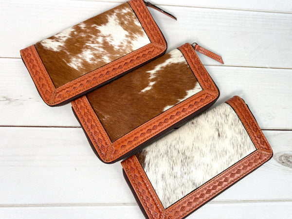 Diamond Leather Tooled Cowhide Outer Wallet