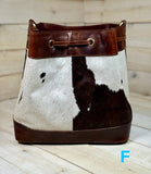 Cowhide and Leather Western Drawstring Bucket Bag
