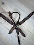 Sunflower Teal Buckstitch Dark Leather Tack Set