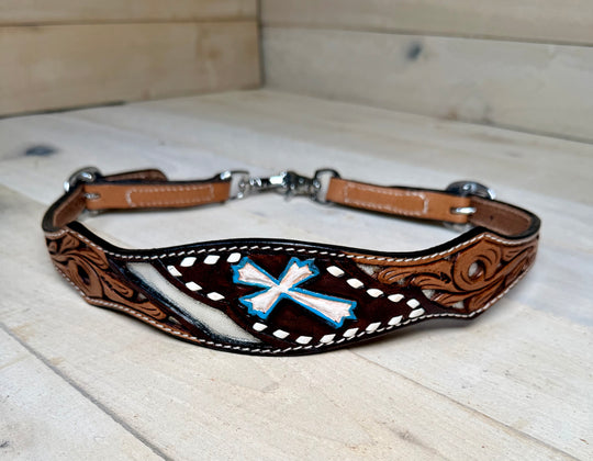 Turquoise Cross Tooled Leather Silver Wither Strap