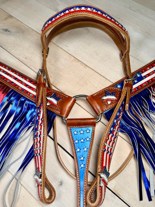 American Flag Crystal Studded Fringe Tack Set