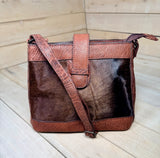 Cowhide Textured Leather Slip Buckle Handbag