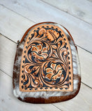 Buckstitch Tooled Leather and Hide Western Sling Bag