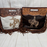 Branded Rodeo Days Hide & Leather Handle Fringe Bag