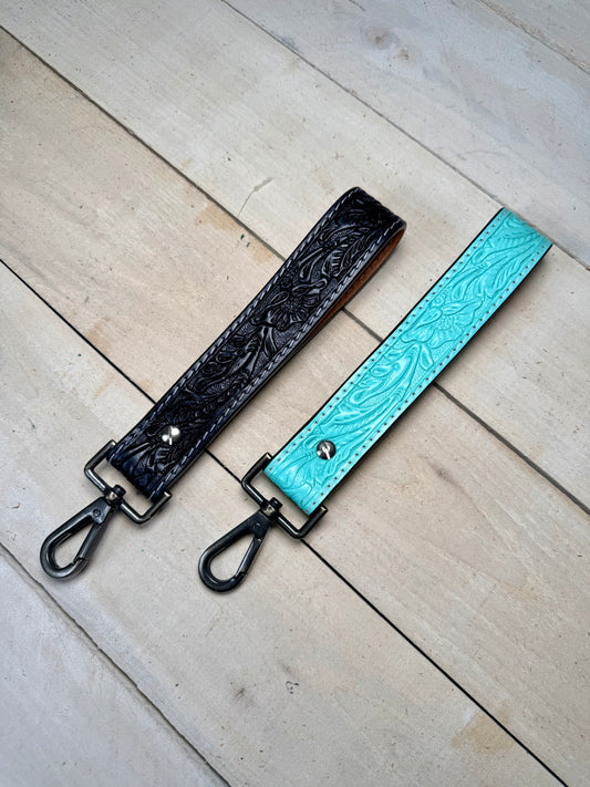Solid Tooled Leather Wristlet Keychain
