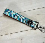 Blue, Teal, Turquoise and White Wristlet Key Chain
