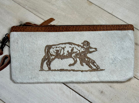 Rancher Branded Cowhide Clutch Wristlet