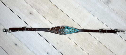 Brown and Teal Studded Wither Strap