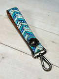 Blue, Teal, Turquoise and White Wristlet Key Chain