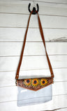 Clear Leather Tooled Painted Sunflower Bag