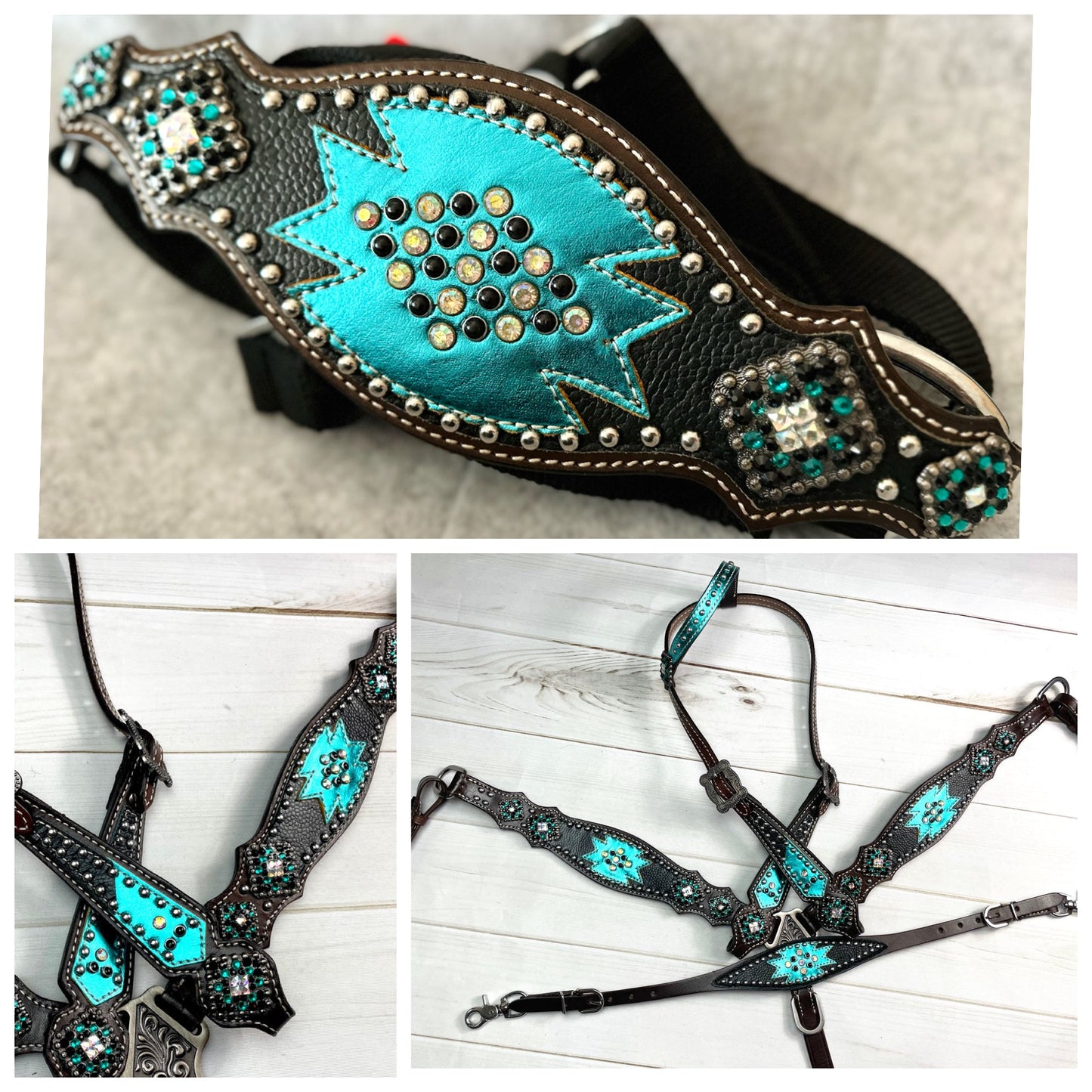 Black & Metallic Turquoise Tack Set