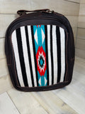 CLEARANCE! Black and White Striped Blue & Red Aztec Wool Pattern Leather Backpack