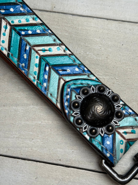 Blue, Teal, Turquoise and White Wristlet Key Chain