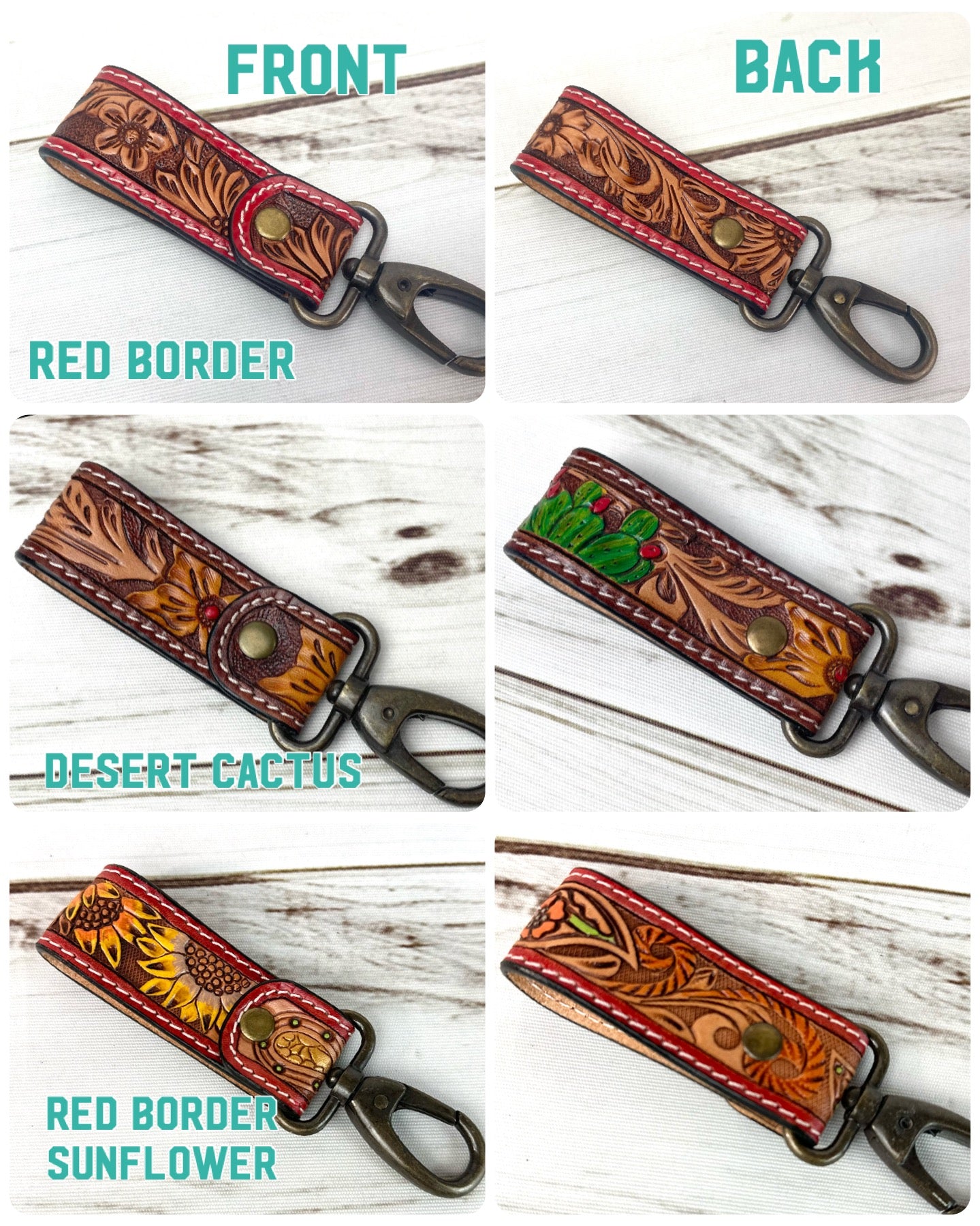 Tooled Leather Tab Key Fob