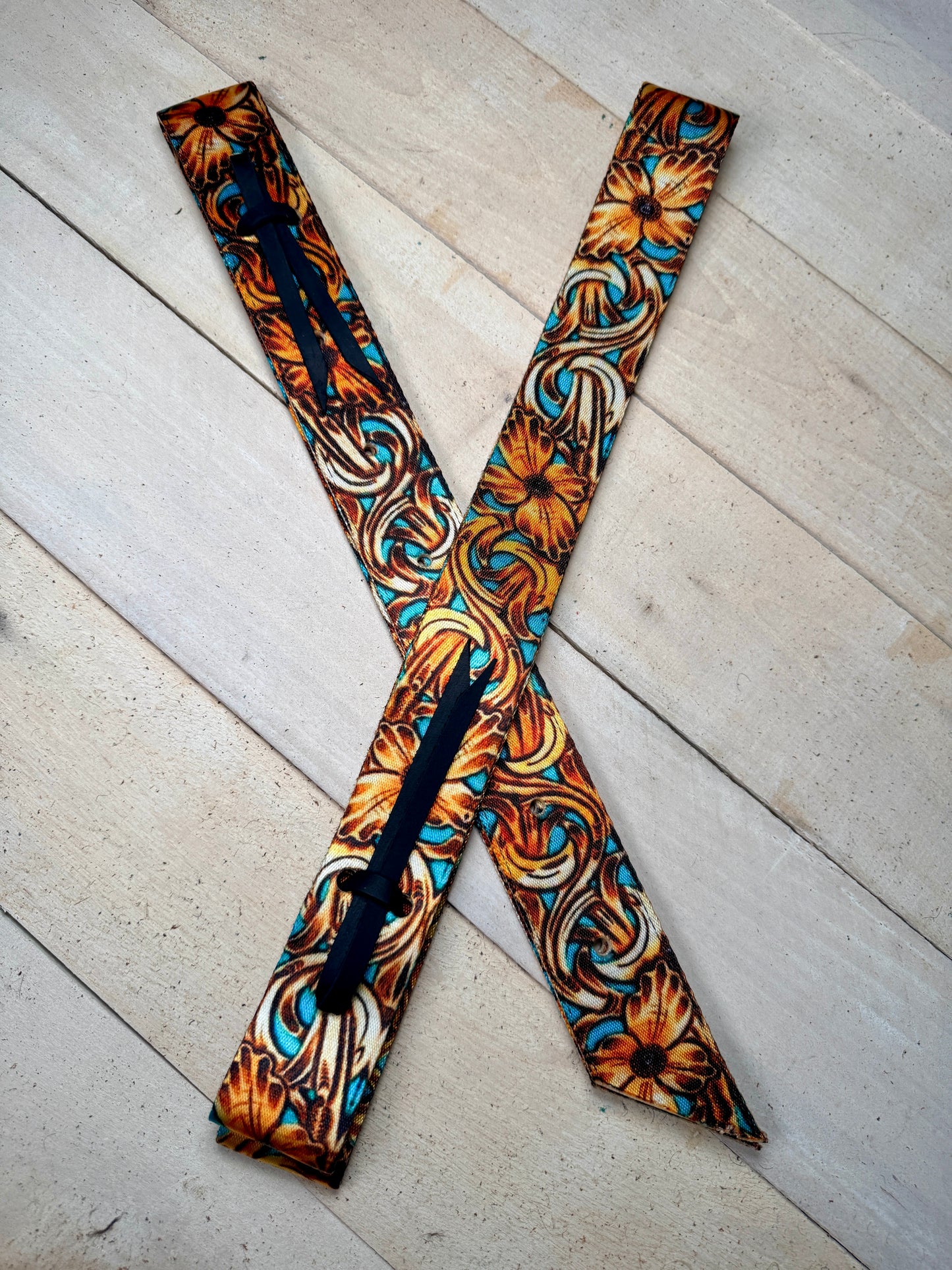 Gold and Teal Floral Filigree Cinch Strap