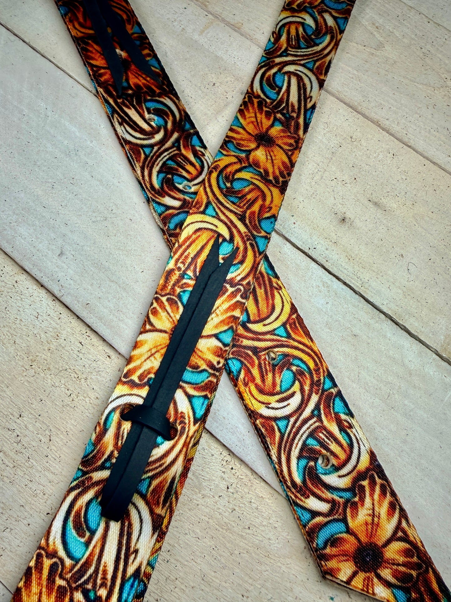 Gold and Teal Floral Filigree Cinch Strap