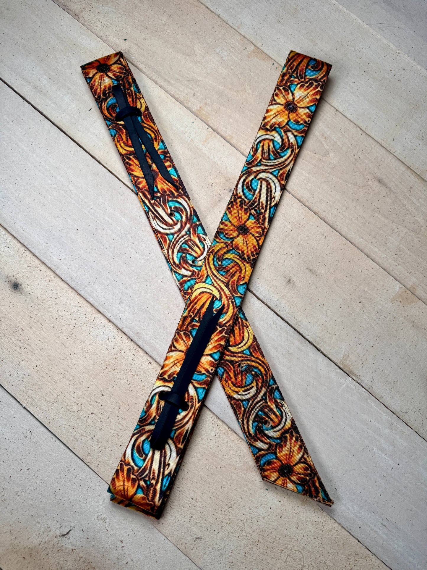 Gold and Teal Floral Filigree Cinch Strap