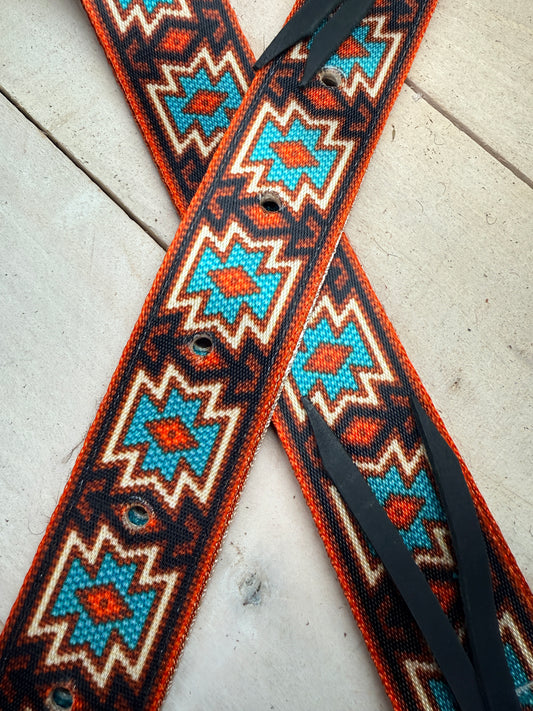 Turquoise and Burnt Orange Southwest Cinch Strap