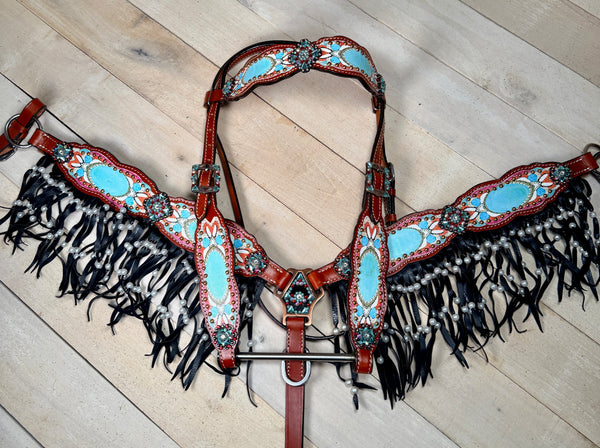 Western Mirage Copper Studded Pearl Fringe Tack Set