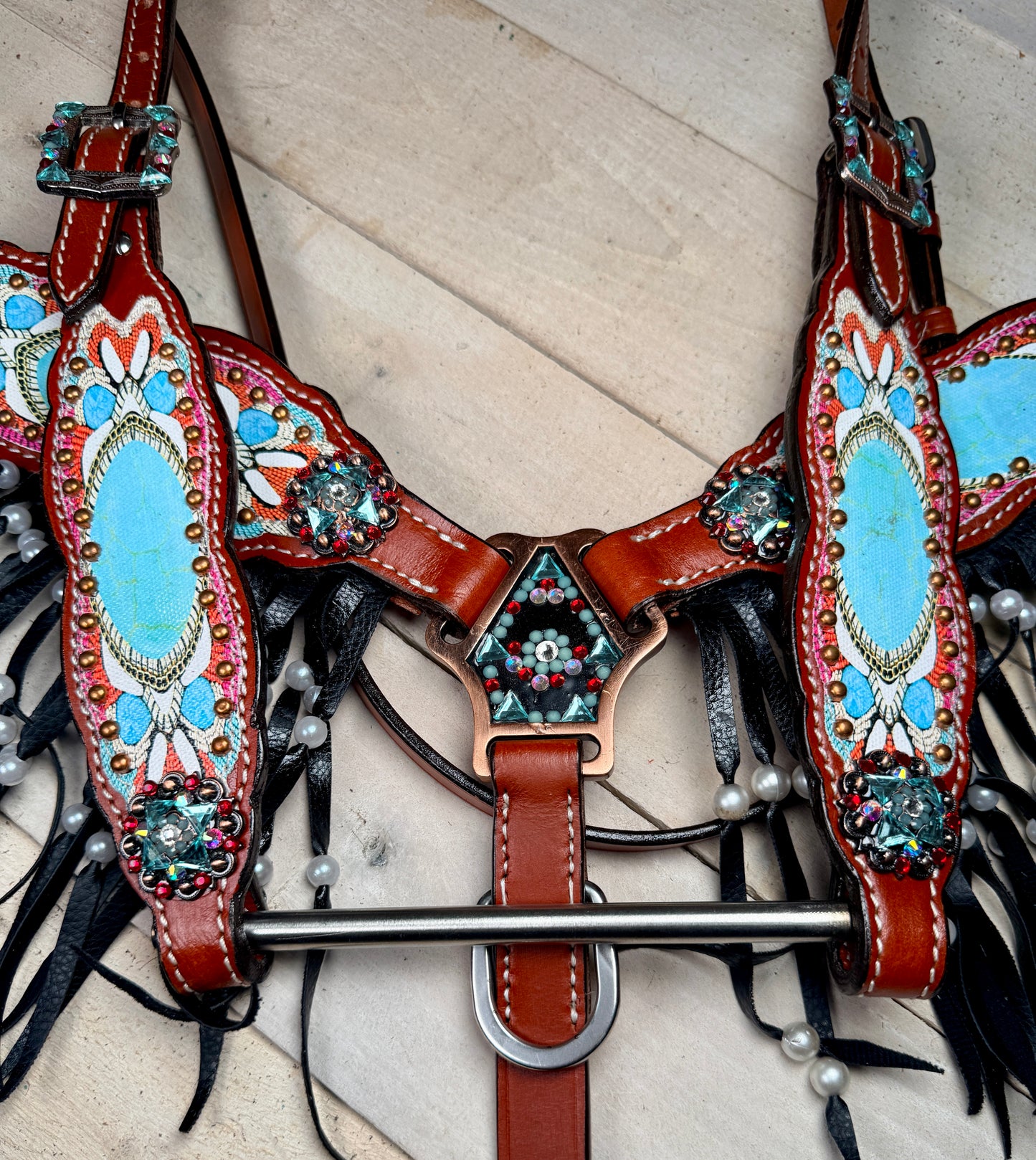 Western Mirage Copper Studded Pearl Fringe Tack Set