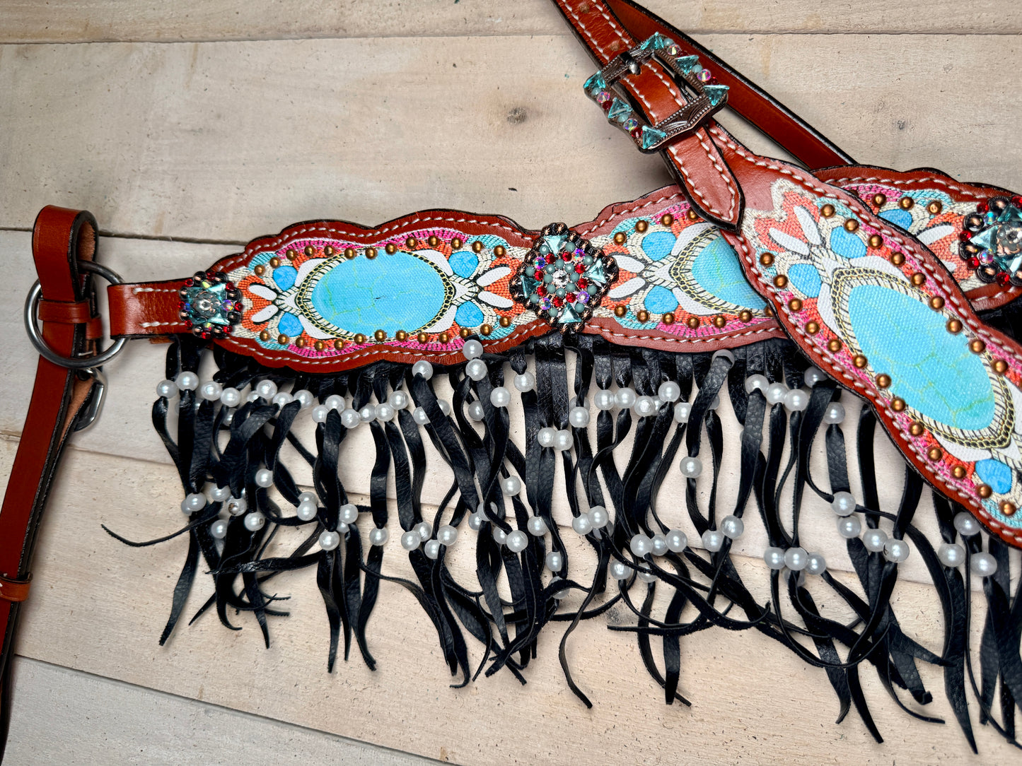 Western Mirage Copper Studded Pearl Fringe Tack Set