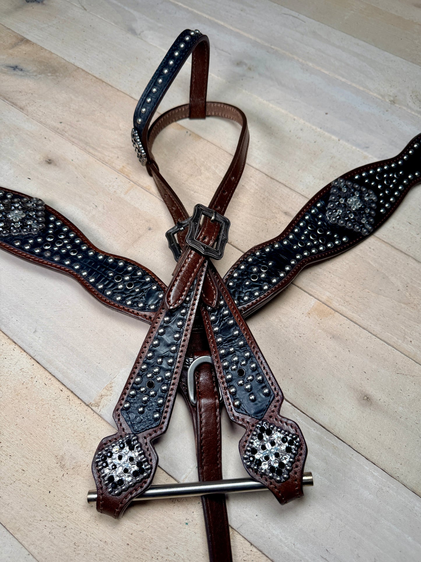 Black Gator Silver Studded Tack Set