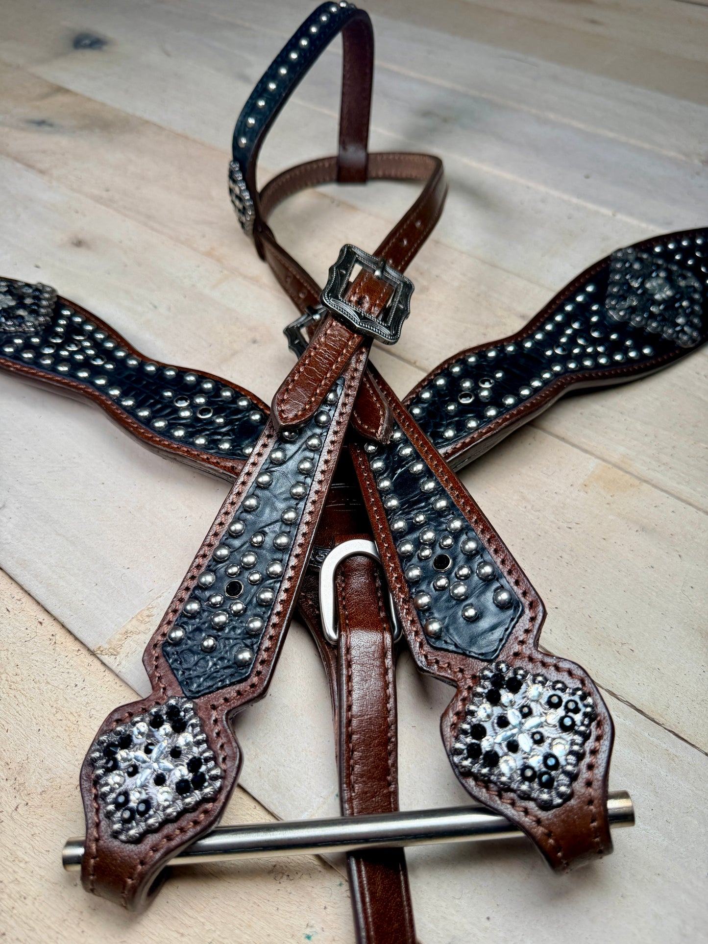 Black Gator Silver Studded Tack Set