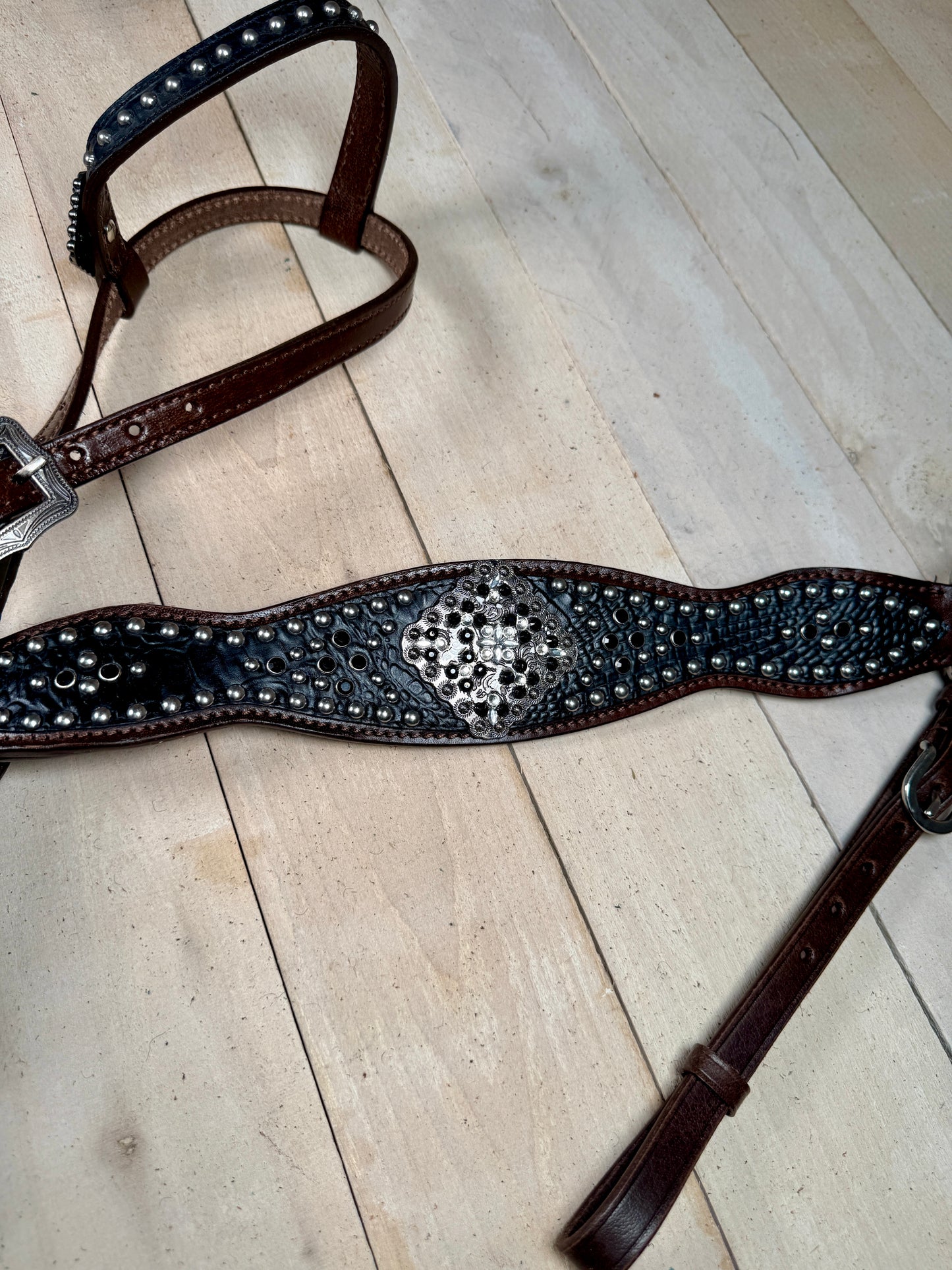 Black Gator Silver Studded Tack Set